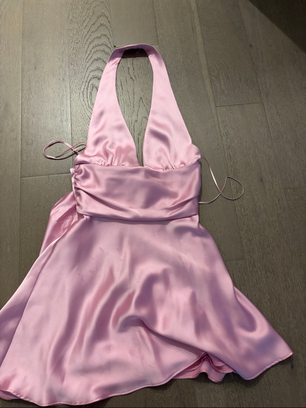 Satin Halter Mini Dress in Light Pink